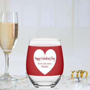 Verre À Vin Sans Pied Saint Valentin au coeur blanc rouge