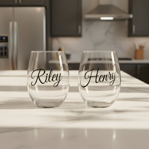 Verre À Vin Sans Pied Script de noms de couple personnalisé minimaliste