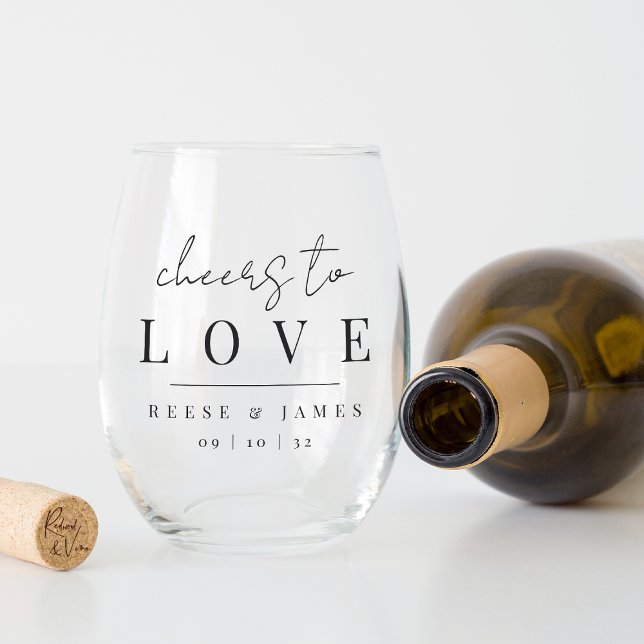 Verre À Vin Sans Pied Script minimal moderne applaudit à l'amour mariage (Créateur téléchargé)