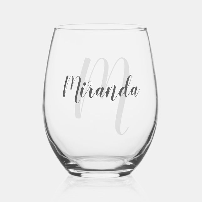 Verre À Vin Sans Pied Script moderne Monogramme personnalisé et nom (Recto)