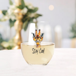 Verre À Vin Sans Pied Séjour Cool - Giraffe avec lunettes de soleil Illu