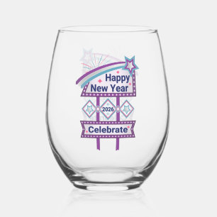 Verre À Vin Sans Pied Signe Rétro Bonne Année – Célébration Marquee