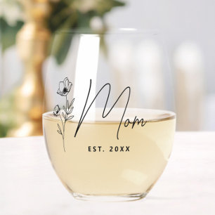 Verre À Vin Sans Pied Simple Black Floral Maman personnalisée