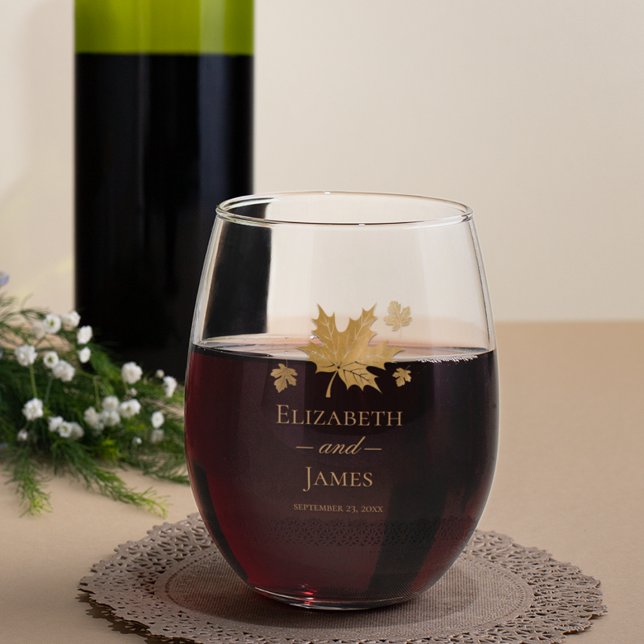 Verre À Vin Sans Pied Simple Élégant Mariage Feuilles D'automne Personna (Créateur téléchargé)