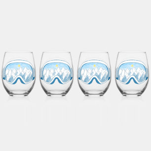 Verre À Vin Sans Pied Ski Goggles Mountain Reflection Sky Blue Set 4