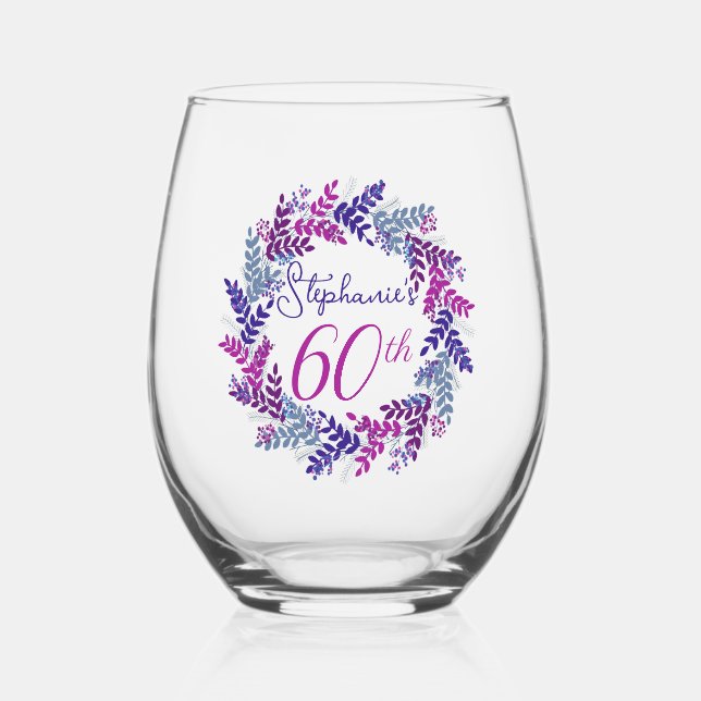 Verre À Vin Sans Pied Soirée élégante rose et violette 60e anniversaire (Recto)