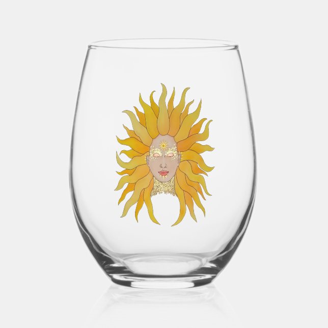 Verre À Vin Sans Pied Soleil or jaune inspiré (Recto)