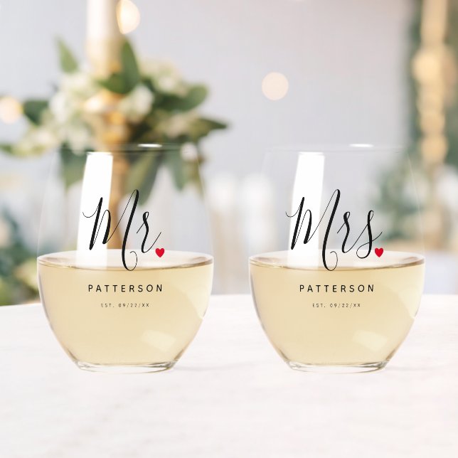 Verre À Vin Sans Pied Stylish Mr & Mrs Custom Nom et date Mariage (Insitu (Mariage))