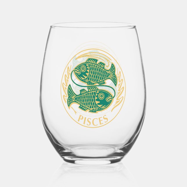 Verre À Vin Sans Pied Symbole des Poissons du Zodiaque (Recto)