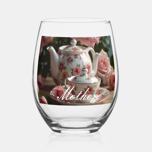 Verre À Vin Sans Pied Thé Rose de chou rose (Recto)