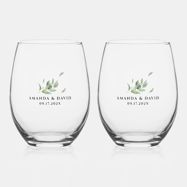 Verre À Vin Sans Pied Toscane Olivier Feuille Branche Merci (Recto)