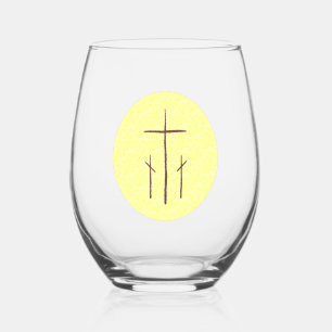 Verre À Vin Sans Pied Trois croix sur Calvaire Jaune
