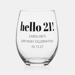 Verre À Vin Sans Pied Typographie audacieuse Moderne 21e fête d'annivers
