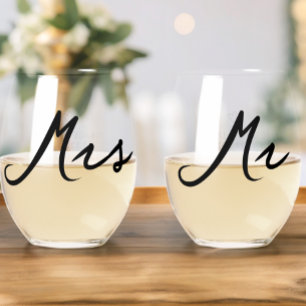 Verre À Vin Sans Pied Typographie minimaliste Moderne M. Mme Mariage