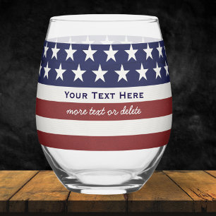 Verre À Vin Sans Pied USA American Flag Patriotic Juillet 4 Personnalisé