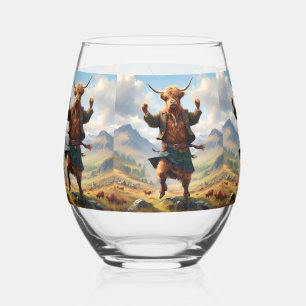 Verre À Vin Sans Pied Vache des Highlands dansant le Highland Fling,