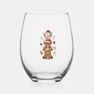 Verre À Vin Sans Pied Vache des Highlands de Noël Gravure Vintage Des
