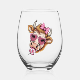 Verre À Vin Sans Pied Vache des Highlands Saint-Valentin Coquette Fête d