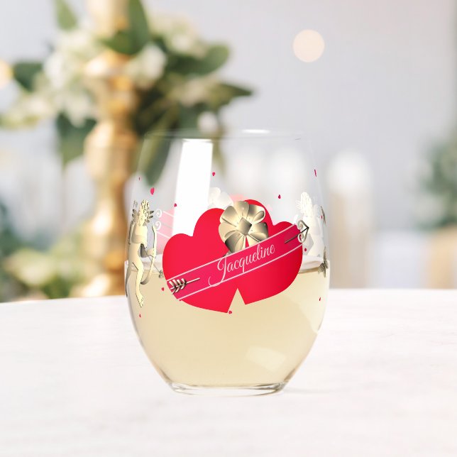 Verre À Vin Sans Pied Valentine's Cupid & Hearts  (Insitu (Mariage))