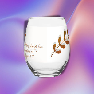 Verre À Vin Sans Pied Verse biblique Simple Botanique Brown et blanc