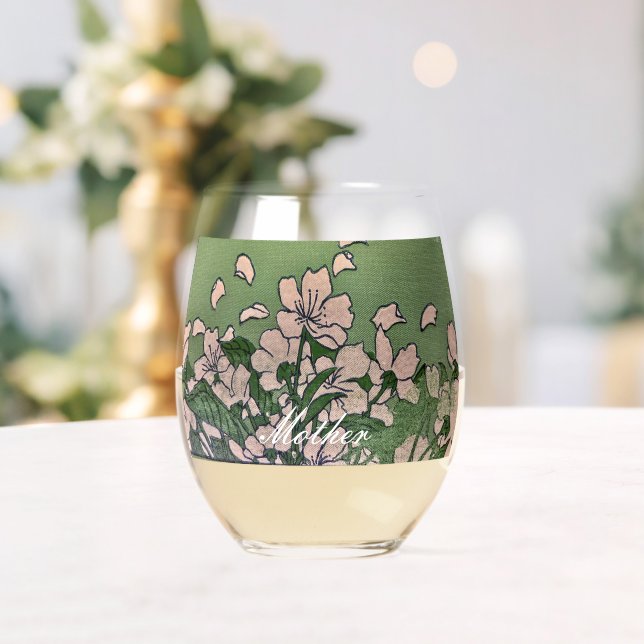 Verre À Vin Sans Pied Vert fleur rose (Insitu (Mariage))