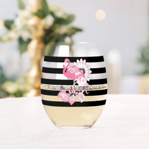 Verre À Vin Sans Pied Vibes de flamant rose uniquement rayures noires et
