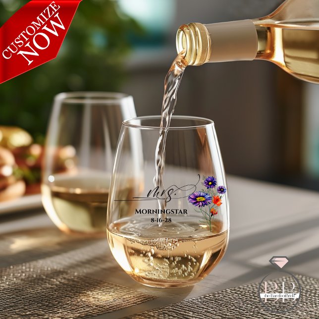 Verre À Vin Sans Pied Vibrant violet orange Fleurs sauvages Mme. (Easy to Customize)