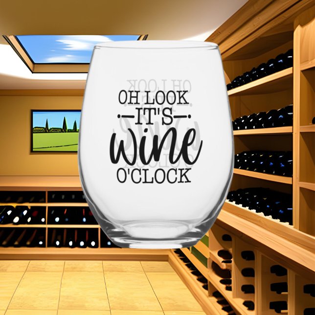 Verre À Vin Sans Pied Vin drôle o'clock word art (Créateur téléchargé)
