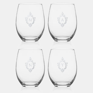 Verre À Vin Sans Pied Vintage Argent Pois Gris Monogrammes Initiales