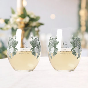 Verre À Vin Sans Pied Vintage Botanique Vert Jardin Mariage Thème