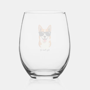 Verre À Vin Sans Pied Vintage Hey, Paws Up Corgi avec Lunettes de Soleil