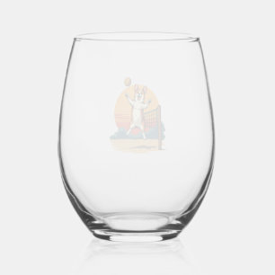 Verre À Vin Sans Pied Volleyball Corgi Vintage Illustration Vectoriel Co