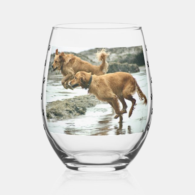 Verre À Vin Sans Pied Votre photo de chien avec des Empreintes de pattes (Gauche)
