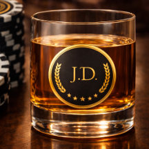Verre à Whisky à Monogramme Noir & Or | Poker