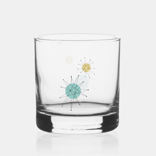 Verre À Whisky Aqua Blue Jaune Franciscan Starburst Moyen siècle (Recto)