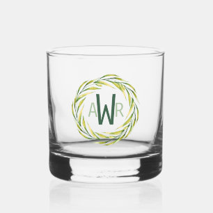 Verre À Whisky Aquarelle vert cadre Monogramme ID667