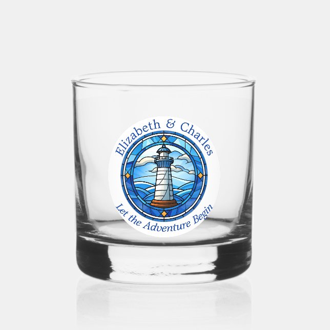Verre À Whisky Aventure de mariage phare voile nautique (Recto)