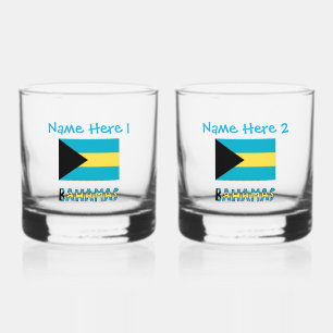 Verre À Whisky Bahamas et drapeau bahamien Personnalisation Bleue