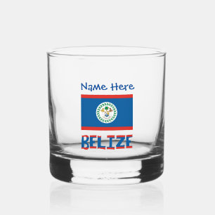 Verre À Whisky Belize et drapeau bélizien Personnalisation Bleue