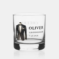 Black Suit Groomsman Proposition Whiskey Glass