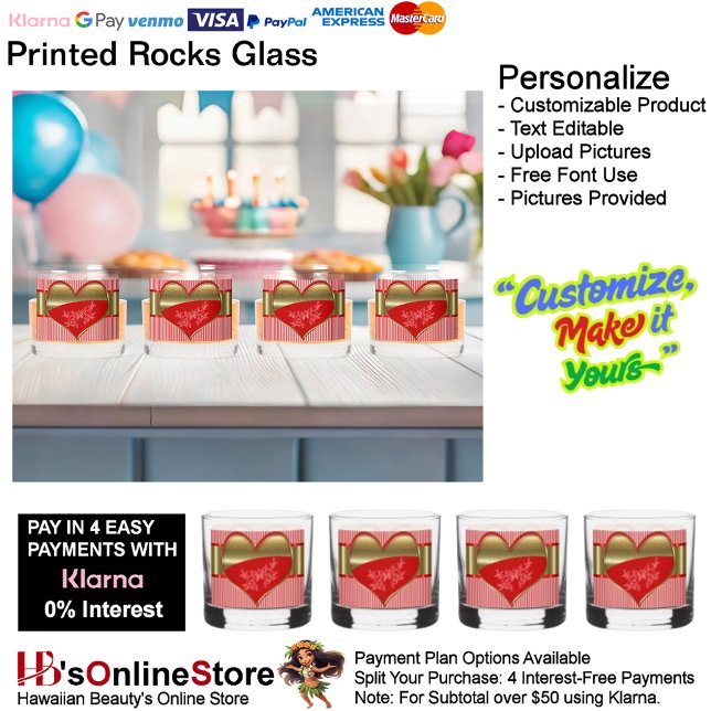 Verre À Whisky Boîtes de Coeurs Rock Glass Drinkware Set de 4 (Boxes of Hearts Rock Glass Drinkware Set of 4.)