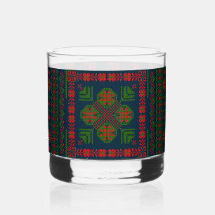 Verre À Whisky Broderie palestinienne Tatreez rouge vert 5 Motif