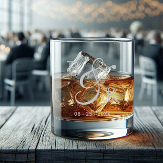 Verre À Whisky Calligraphie gris personnalisée Nom de couple Init