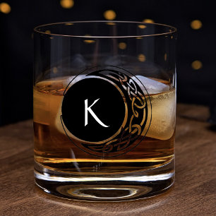 Verre À Whisky Celtic Knotwork Cercle de Lune Monogramme Noir Bla