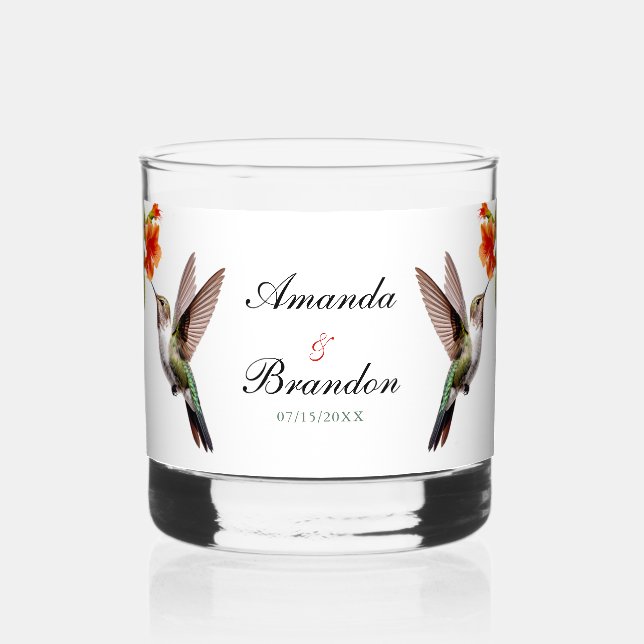 Verre À Whisky Chic colibri et Mariage de fleurs orange (Recto)