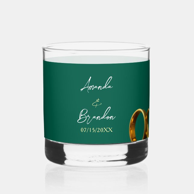 Verre À Whisky Chic Emerald Green Gold Rings Mariage (Recto)