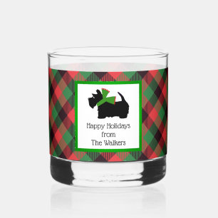 Verre À Whisky Chien écossais customisé et Tartan Joyeux Noël