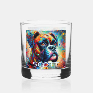 Verre À Whisky Coloré Pop Art Boxer Chien Personnalisé Turquoise