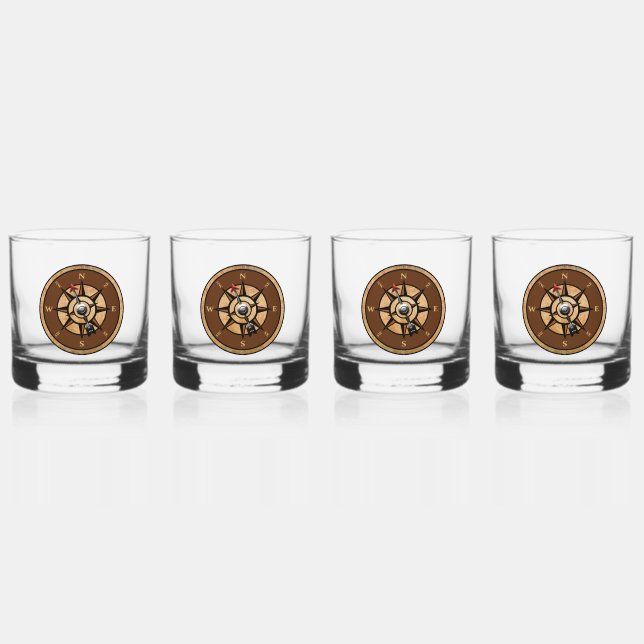 Verre À Whisky Conception de boussole marine (Recto)