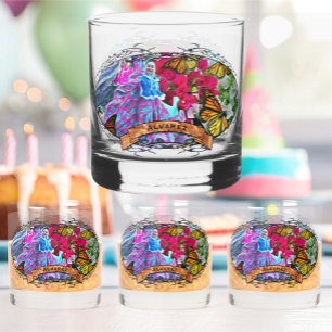 Verre À Whisky Danse avec Fleurs et Papillons PV01